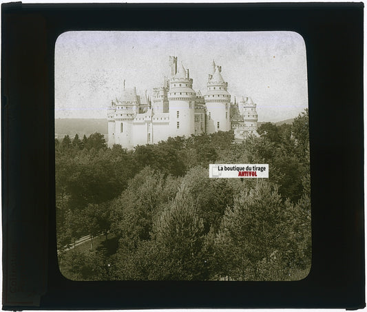 Château de Pierrefonds, photo ancienne plaque verre, noir & blanc, 8,5x10 cm