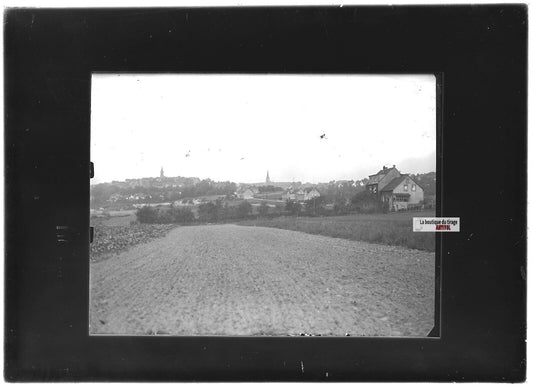 Plaque verre photo ancienne positif noir et blanc 13x18 cm village campagne