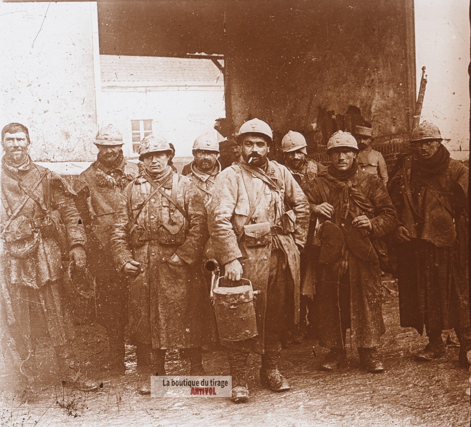 Éparges, corvée de jus, guerre WW1, plaque verre photo ancienne stéréo 6x13 cm