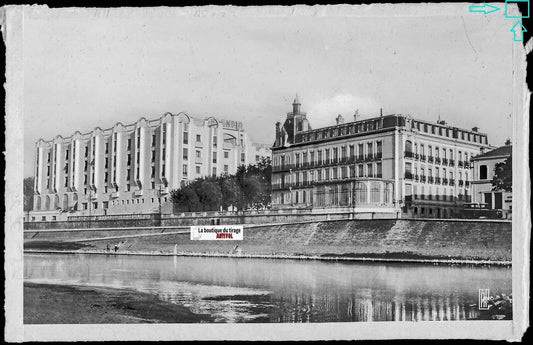 Plaque verre photo, négatif noir & blanc 9x14 cm, Dax, Splendid, thermes, Adour