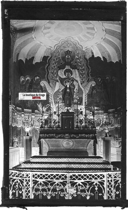 Vichy, église Saint-Blaise, Plaque verre photo, négatif noir & blanc 10x15 cm