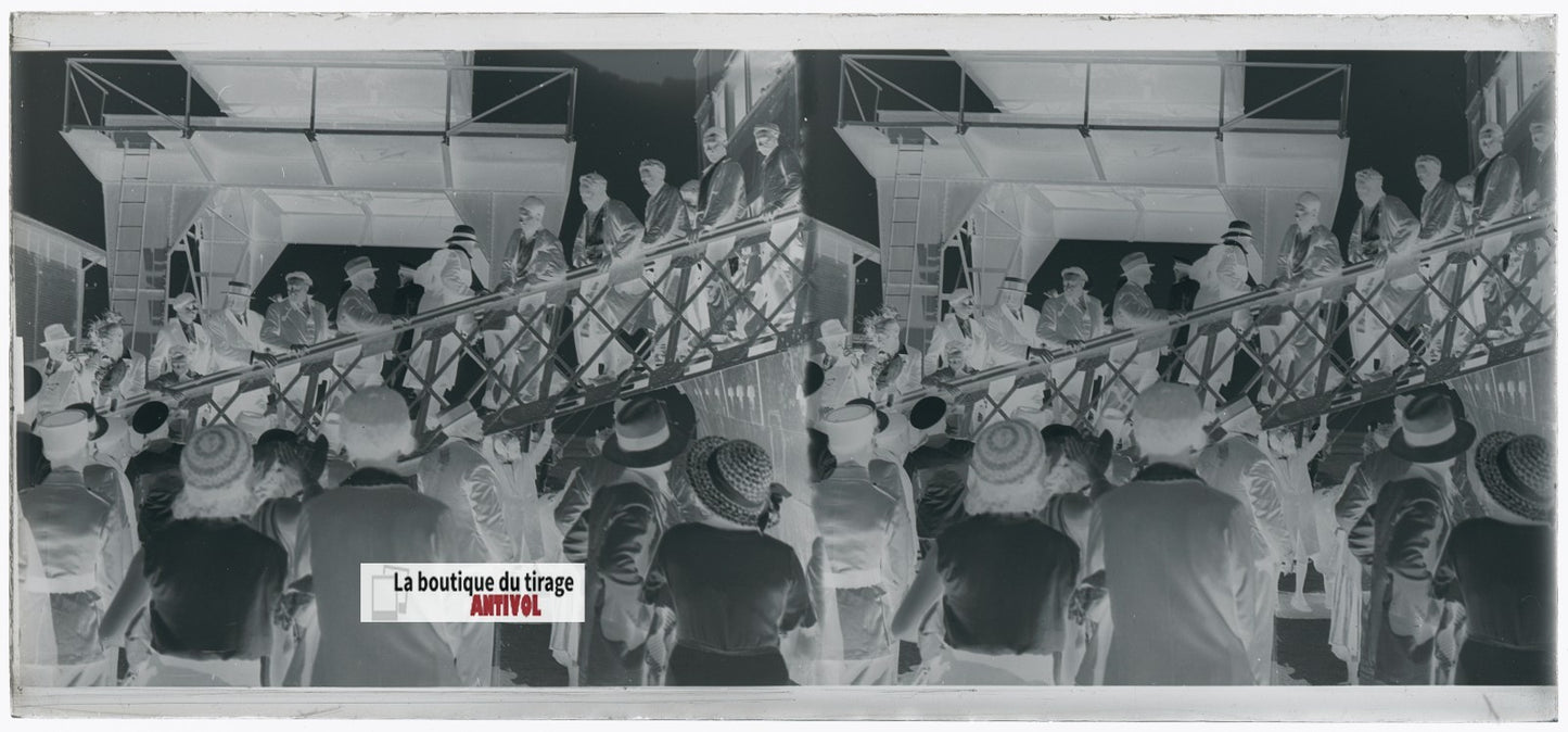 Algérie, bateau, plaque verre, photo stéréo, négatif noir & blanc 6x13 cm
