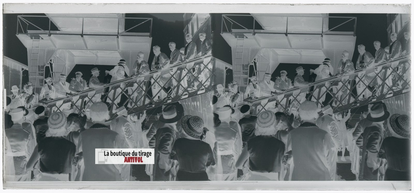 Algérie, bateau, plaque verre, photo stéréo, négatif noir & blanc 6x13 cm