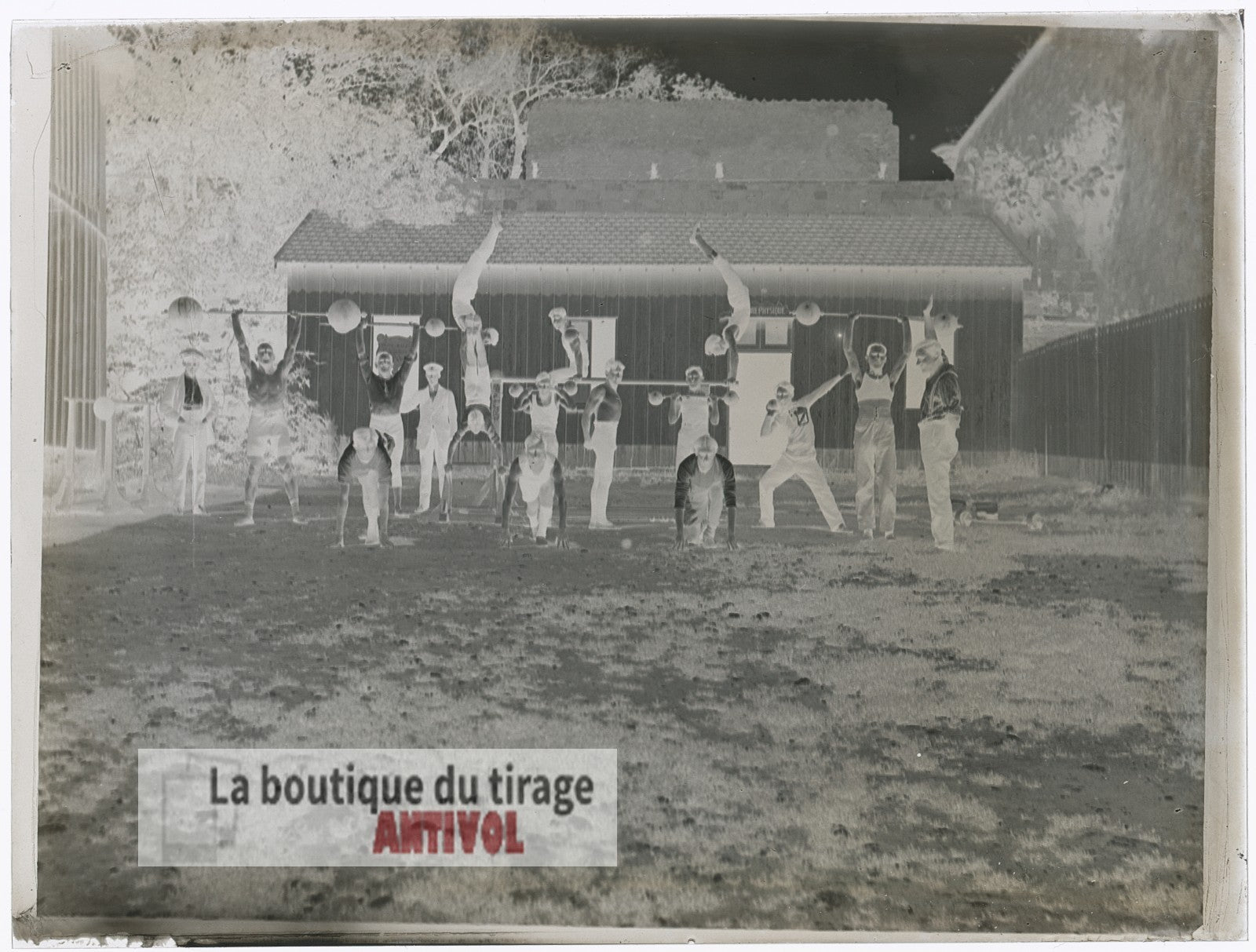 Exercices de force, Oran, Algérie, plaque verre, photo ancienne, négatif 9x12 cm