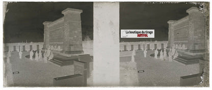 Monument morts, Belgique, Plaque verre stéréo, négatif noir & blanc 4,5x10,7 cm