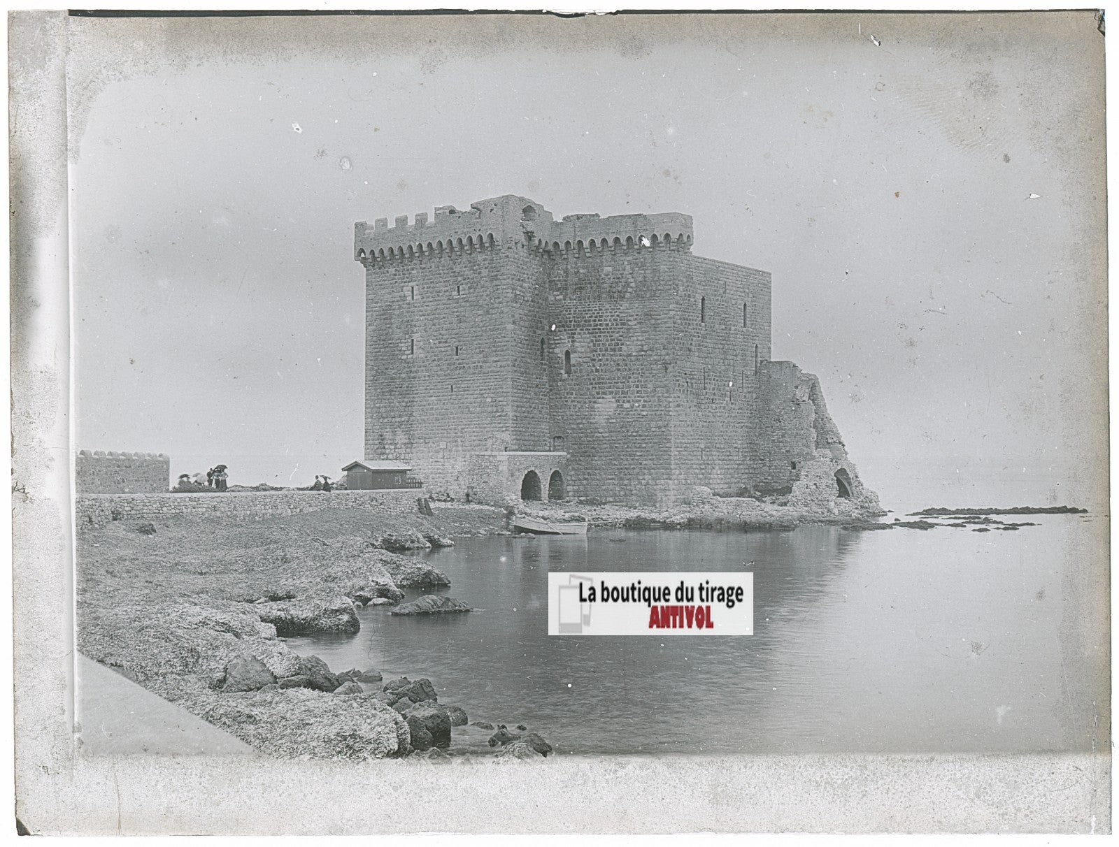 Îles Saint-Honorat, fort, photo ancienne plaque verre, noir & blanc, 9x12 cm