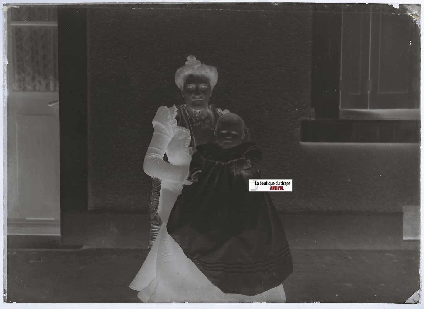 Mère, enfant, Loire, Plaque verre photo ancienne, négatif noir & blanc 13x18 cm