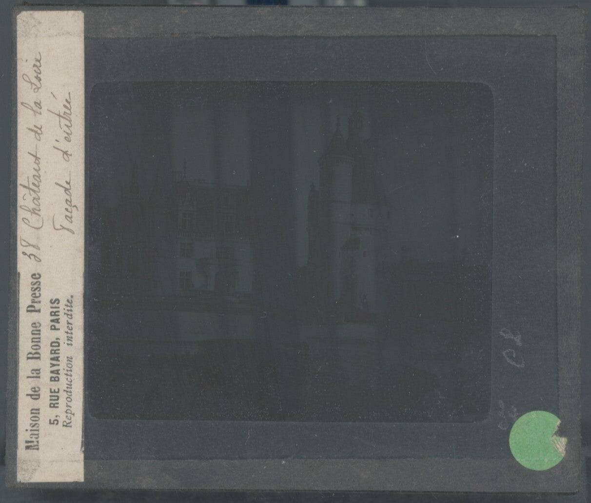 Château de Chenonceaux, photo plaque verre, noir & blanc, positif 8,5x10 cm