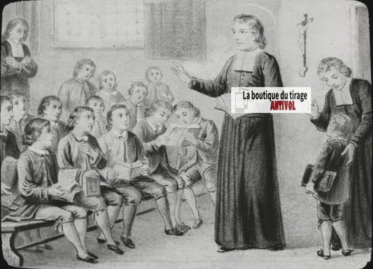 Saint Jean-Baptiste de La Salle, dessin, plaque de verre, positif 8,5x10 cm