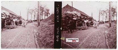 L’Exode, Somme, guerre WW1, plaque verre stéréo, photo ancienne 4,5x10,7 cm
