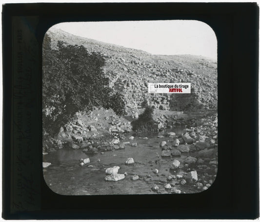 Fontaine d'Elisée Palestine, photo plaque verre, noir & blanc, positif 8,5x10 cm