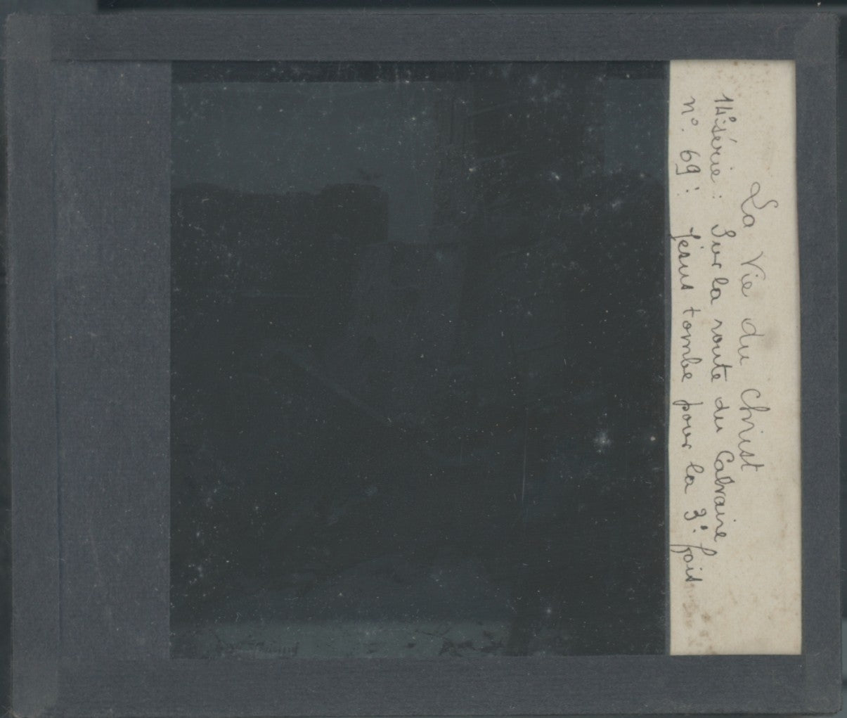 Jésus tombe, Christ, photo ancienne plaque verre, noir & blanc, 8,5x10 cm