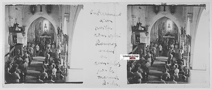 Rouvroy, enterrement WW1, Plaque verre stéréo, positif noir & blanc 4,5x10,7 cm