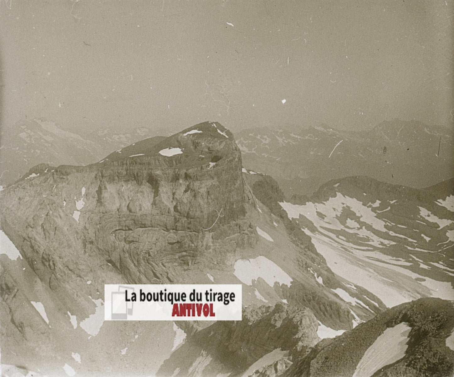 Cylindre du Marboré, plaque verre, photo ancienne stéréo, noir & blanc 6x13 cm