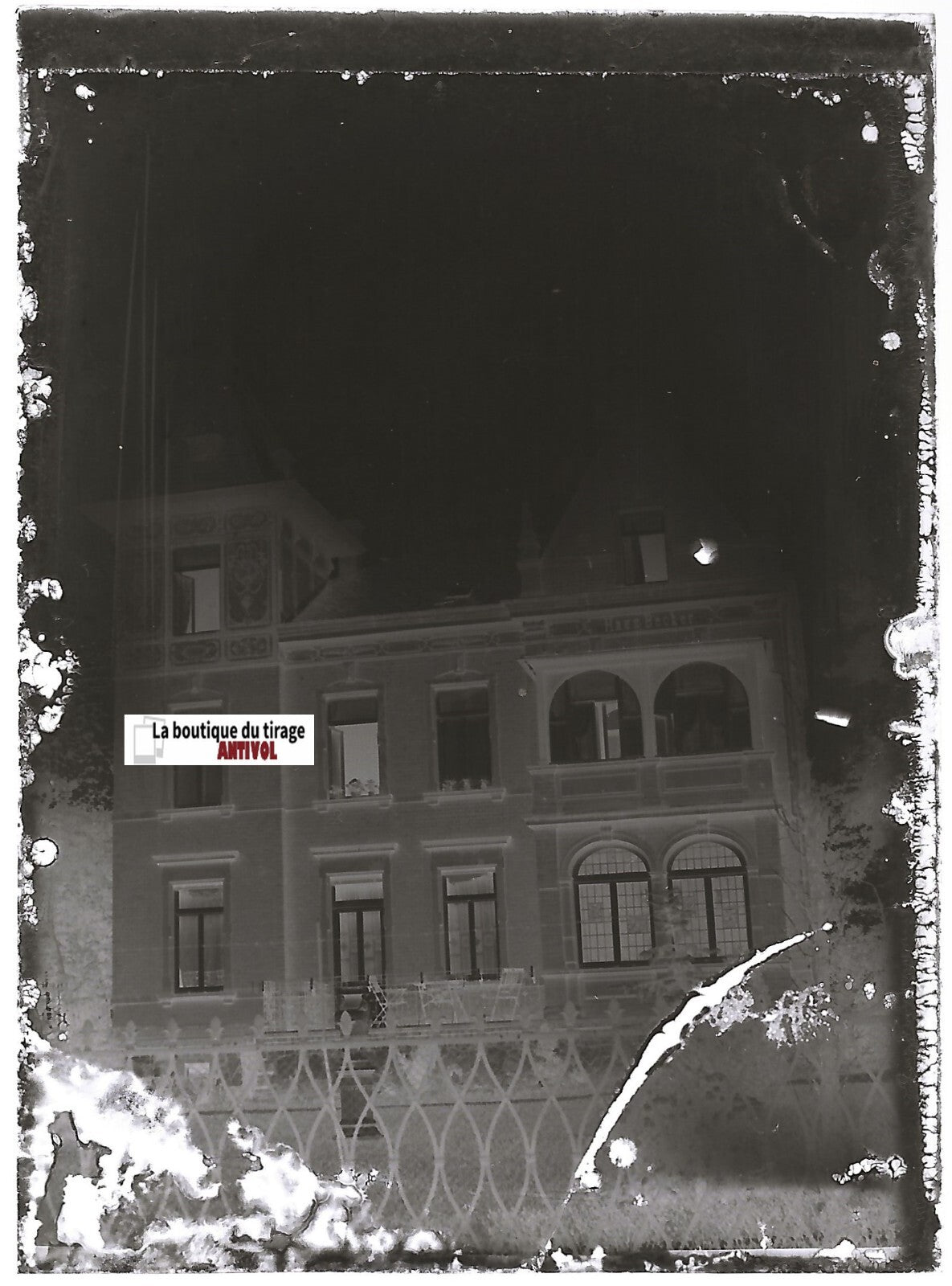 Hausbecker maison, Plaque verre photo ancienne, négatif noir & blanc 6x9 cm