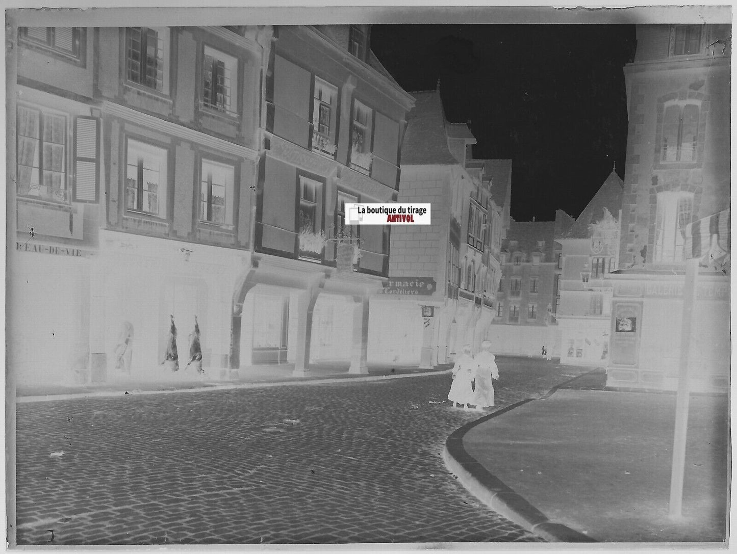 Dinan, Place des Cordeliers, Plaque verre photo, négatif noir & blanc 9x12 cm