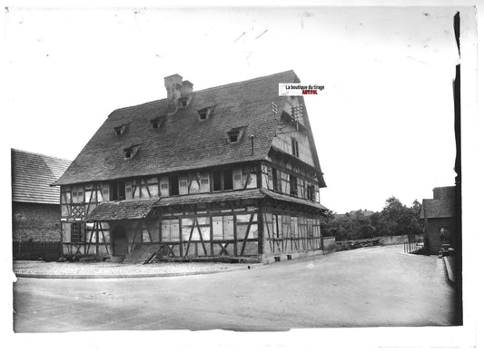 Plaque verre photo positif noir & blanc 13x18 cm Plobsheim, maison Lorentz