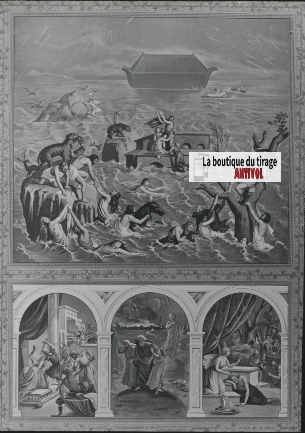 Scène religieuse, catéchisme, dessin peinture, plaque verre, positif 8,5x10 cm