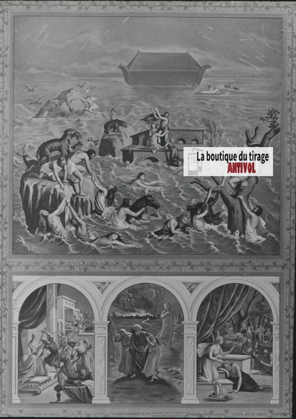 Scène religieuse, catéchisme, dessin peinture, plaque verre, positif 8,5x10 cm