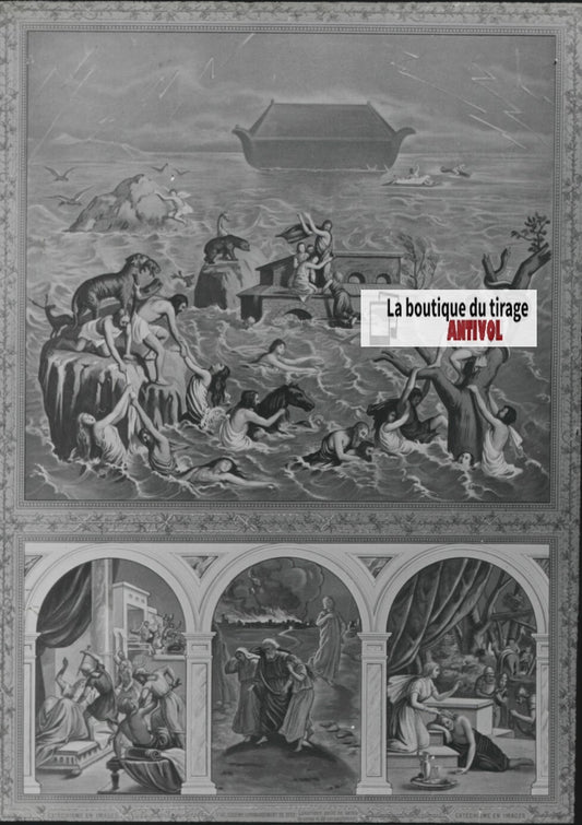 Scène religieuse, catéchisme, dessin peinture, plaque verre, positif 8,5x10 cm