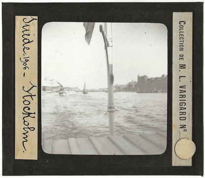 Stockholm, Suède, bateaux, photo ancienne plaque verre, positif 8,5x10 cm