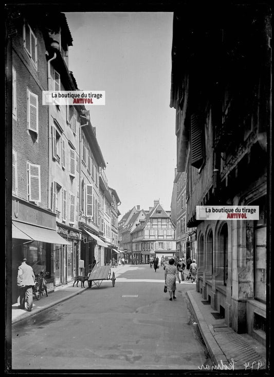 Plaque verre photo ancienne négatif noir et blanc 13x18 cm Colmar vintage ville