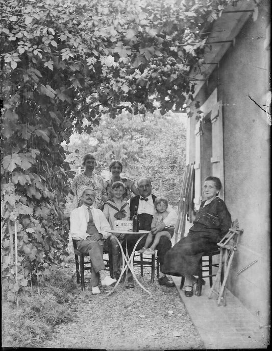 Plaque verre photo ancienne négatif noir et blanc 9x12 cm famille glass plate  