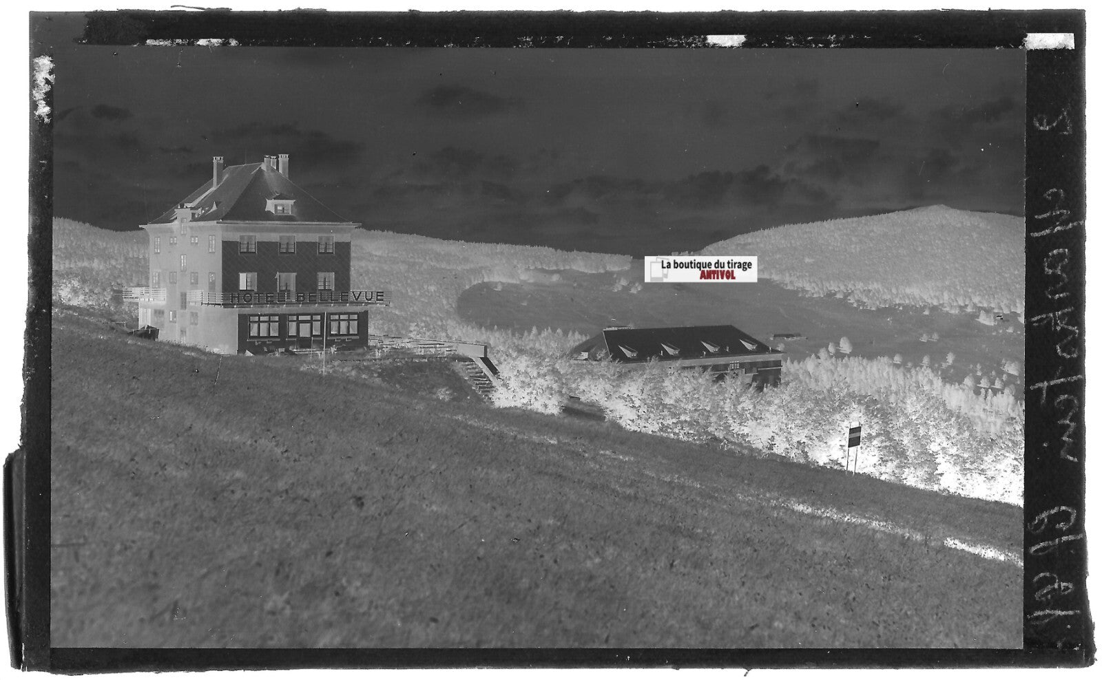 Plaque verre photo, négatif noir & blanc 9x14 cm, Le Markstein, Hôtel Vosges