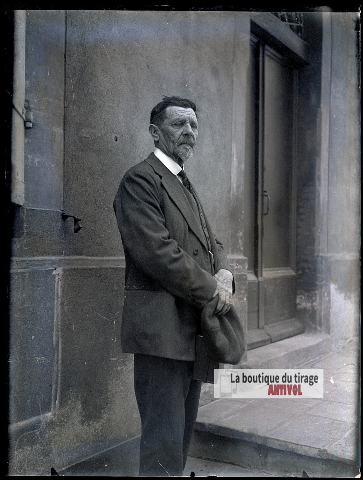 Portrait d'un homme, costume, plaque verre photo ancienne, négatif 9x12 cm