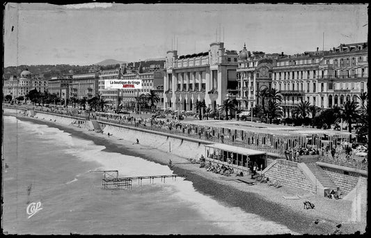 Plaque verre photo négatif noir et blanc 9x14 cm Nice, promenade des Anglais