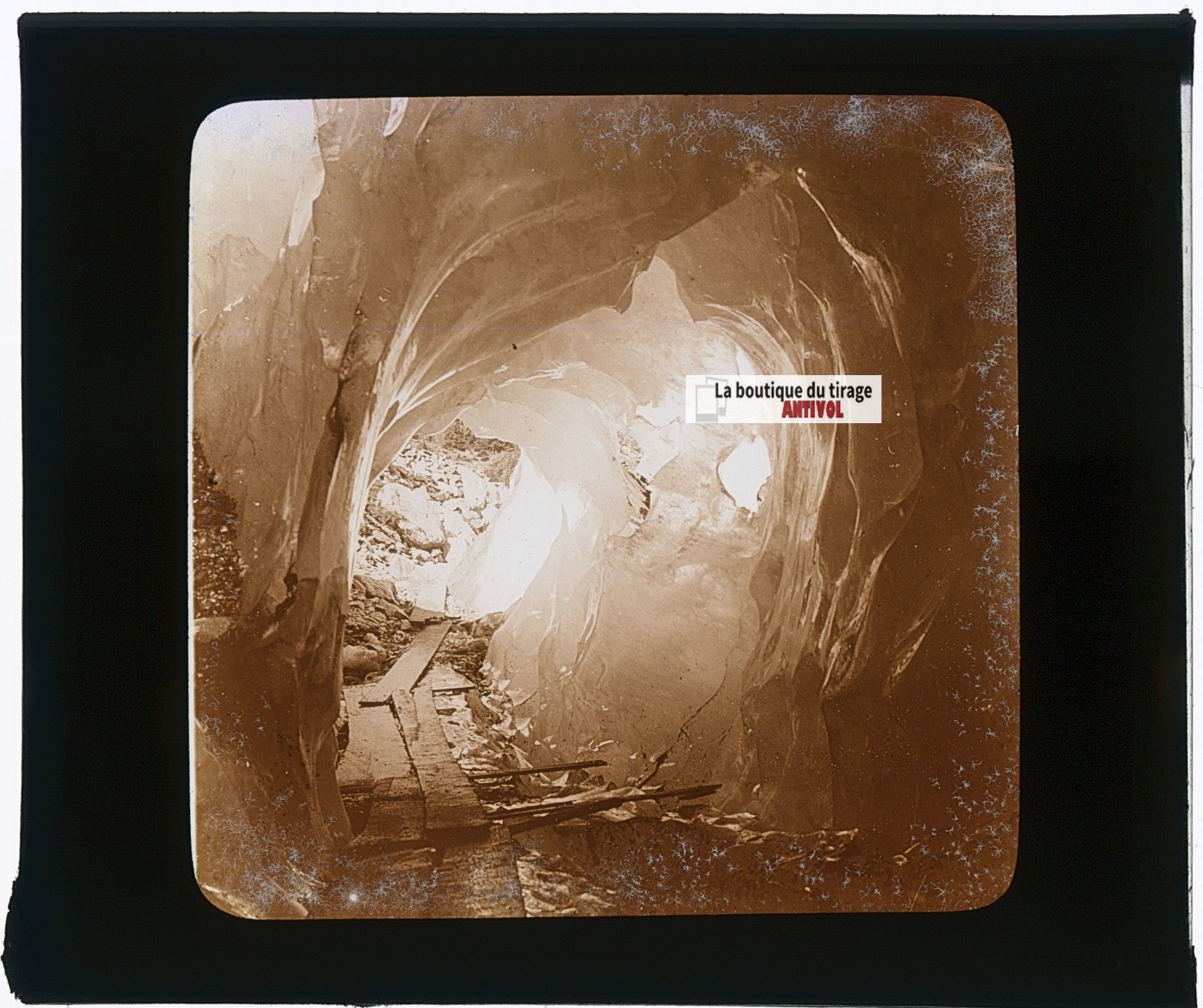 Glacier des Alpes, montagne, photo ancienne plaque verre, sépia, 8,5x10 cm