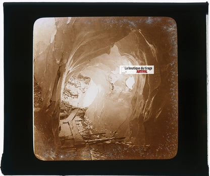 Glacier des Alpes, montagne, photo ancienne plaque verre, sépia, 8,5x10 cm