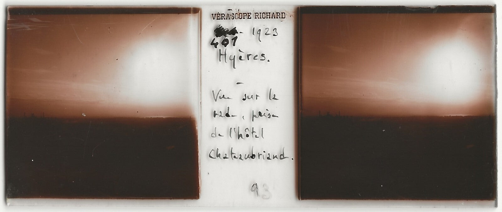 Hyères, Richard, Plaque verre photo stéréo, positif noir & blanc 4,5x10,7 cm