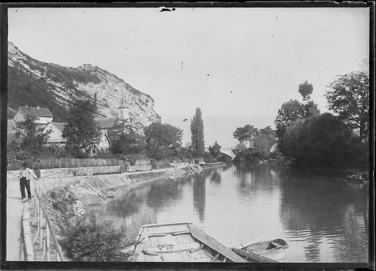 Plaque verre photo ancienne négatif 6x9 cm bateau canal eau, glass plate