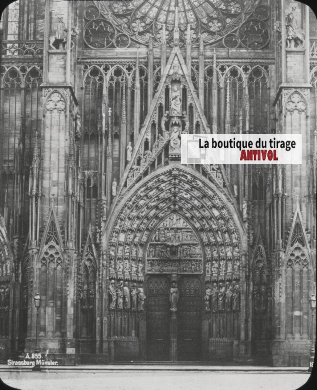 Cathédrale Notre-Dame de Strasbourg, photo plaque verre, positif 8,5x10 cm