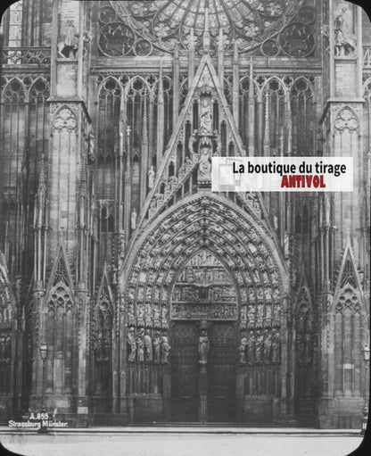 Cathédrale Notre-Dame de Strasbourg, photo plaque verre, positif 8,5x10 cm