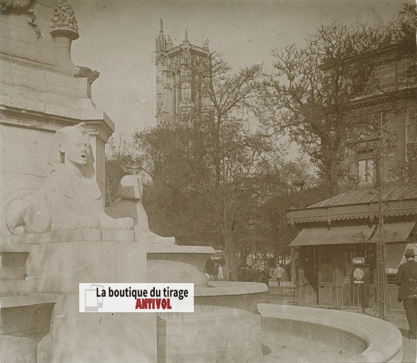 Place du Châtelet, Paris, plaque verre, photo stéréoscopie, N&B 6x13 cm