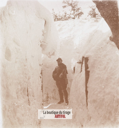 Hilsenfirst, Vosges, guerre WW1, plaque verre stéréo, photo 4,5x10,7 cm