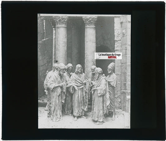 Le denier à César, Christ, photo plaque verre, noir & blanc, 8,5x10 cm