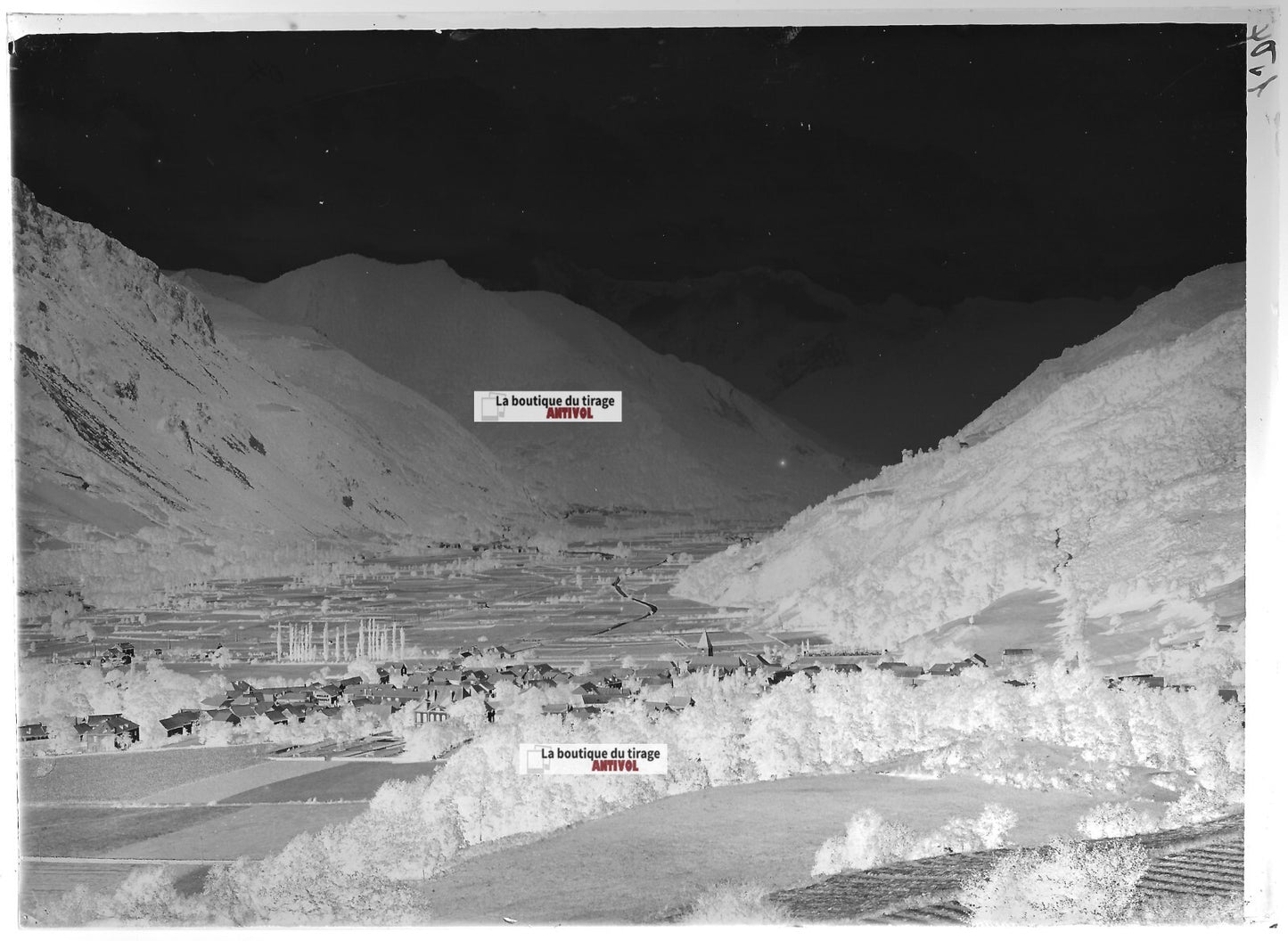 Plaque verre photo ancienne négatif noir et blanc 13x18 cm Bielle paysage ancien