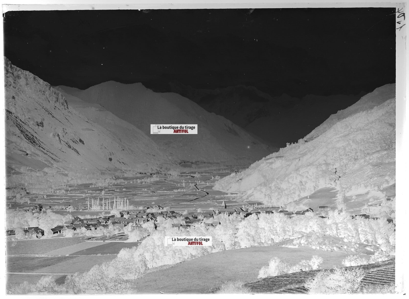 Plaque verre photo ancienne négatif noir et blanc 13x18 cm Bielle paysage ancien