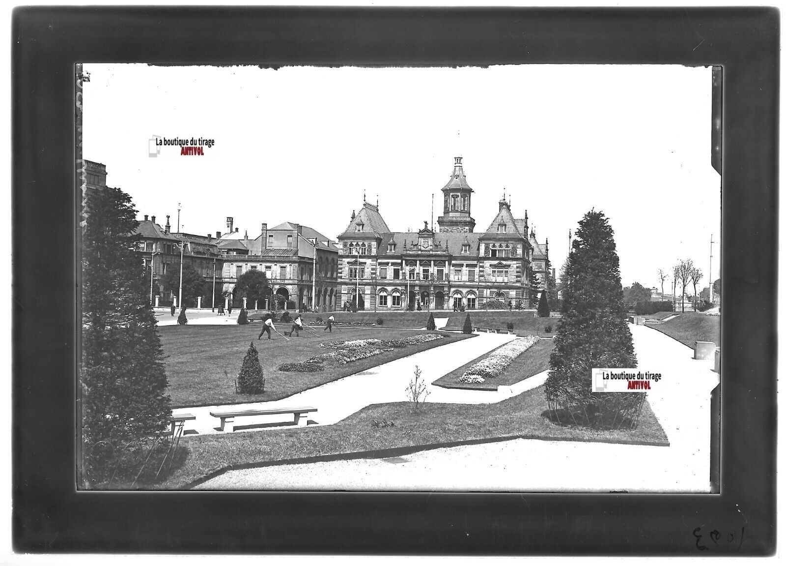 Plaque verre photo ancienne positif noir & blanc 13x18 cm Mulhouse travailleurs