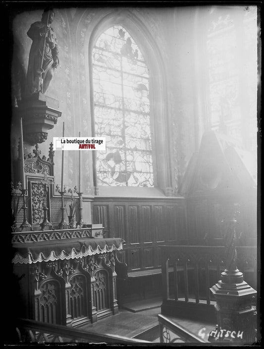 Église Saint-Ouen des Iffs, Plaque verre photo, négatif noir & blanc 9x12 cm