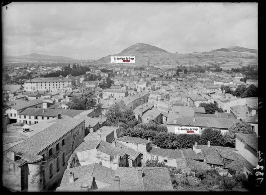 Plaque verre photo ancienne négatif noir et blanc 13x18 cm Billom centre-ville