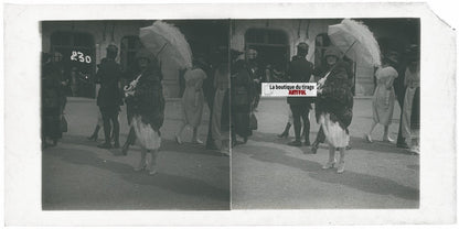 Personnages, Longchamp, Paris, plaque verre stéréoscopique, positif 8,5x17 cm