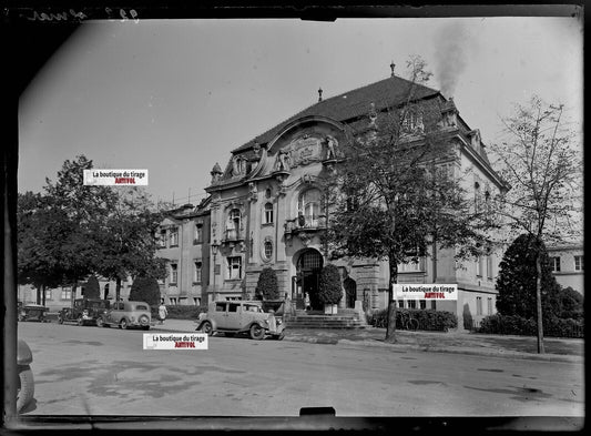 Plaque verre photo ancienne négatif noir et blanc 13x18 cm Colmar voitures