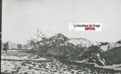 Le Zeppelin, Révigny guerre, photo plaque verre, noir & blanc, positif 8,5x10 cm