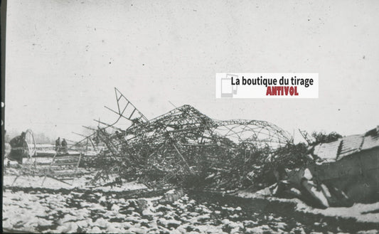 Le Zeppelin, Révigny guerre, photo plaque verre, noir & blanc, positif 8,5x10 cm
