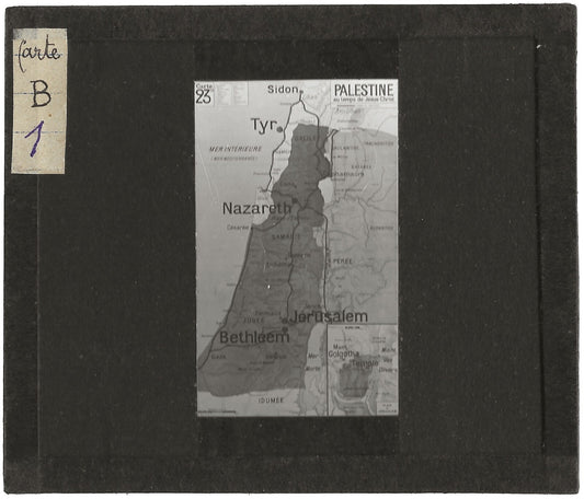 Carte Palestine au temps de Jésus, photo plaque de verre, positif 8,5x10 cm