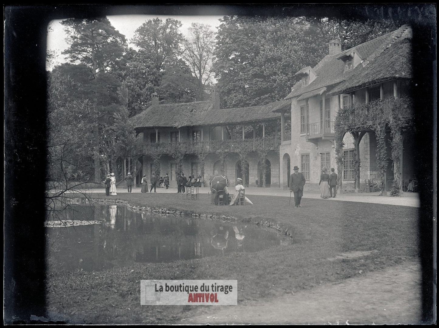 Versailles, Hameau de la Reine, plaque verre, photo ancienne, négatif 9x12 cm
